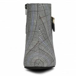Allegra K Shoes Women's Plaid Pointed Toe Chunky Heel Ankle Boots