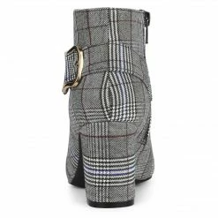 Allegra K Shoes Women's Plaid Pointed Toe Chunky Heel Ankle Boots