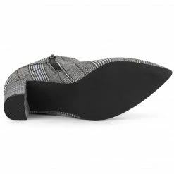 Allegra K Shoes Women's Plaid Pointed Toe Chunky Heel Ankle Boots