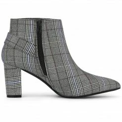 Allegra K Shoes Women's Plaid Pointed Toe Chunky Heel Ankle Boots