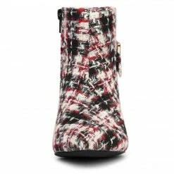 Allegra K Shoes Women's Plaid Pointed Toe Chunky Heel Ankle Boots