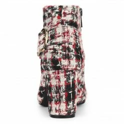 Allegra K Shoes Women's Plaid Pointed Toe Chunky Heel Ankle Boots