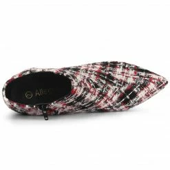 Allegra K Shoes Women's Plaid Pointed Toe Chunky Heel Ankle Boots