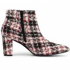 Allegra K Shoes Women's Plaid Pointed Toe Chunky Heel Ankle Boots