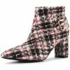 Allegra K Shoes Women's Plaid Pointed Toe Chunky Heel Ankle Boots