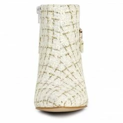 Allegra K Shoes Women's Plaid Pointed Toe Chunky Heel Ankle Boots