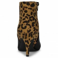Allegra K Shoes Women's Contrast Color Leopard Print Stiletto Heel Ankle Boots
