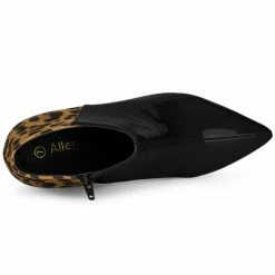 Allegra K Shoes Women's Contrast Color Leopard Print Stiletto Heel Ankle Boots