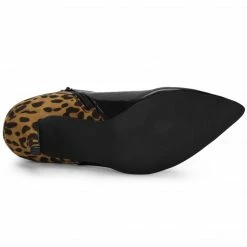Allegra K Shoes Women's Contrast Color Leopard Print Stiletto Heel Ankle Boots