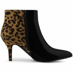 Allegra K Shoes Women's Contrast Color Leopard Print Stiletto Heel Ankle Boots