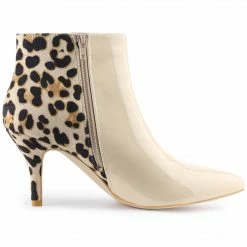 Allegra K Shoes Women's Contrast Color Leopard Print Stiletto Heel Ankle Boots