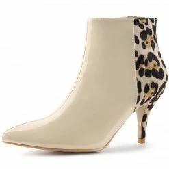 Allegra K Shoes Women's Contrast Color Leopard Print Stiletto Heel Ankle Boots