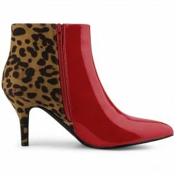 Allegra K Shoes Women's Contrast Color Leopard Print Stiletto Heel Ankle Boots