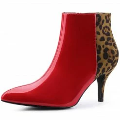 Allegra K Shoes Women's Contrast Color Leopard Print Stiletto Heel Ankle Boots