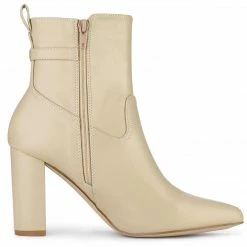 Allegra K Women's Pointed Toe Chunky High Heels Ankle Boots