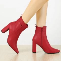 Allegra K Women's Pointed Toe Chunky High Heels Ankle Boots
