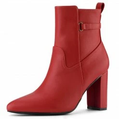 Allegra K Women's Pointed Toe Chunky High Heels Ankle Boots