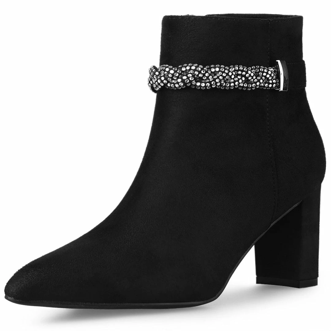 Allegra K Shoes Women's Pointed Toe Rhinestone Chunky Heel Ankle Boots 17 Allegra K Shoes Women's Pointed Toe Rhinestone Chunky Heel Ankle Boots