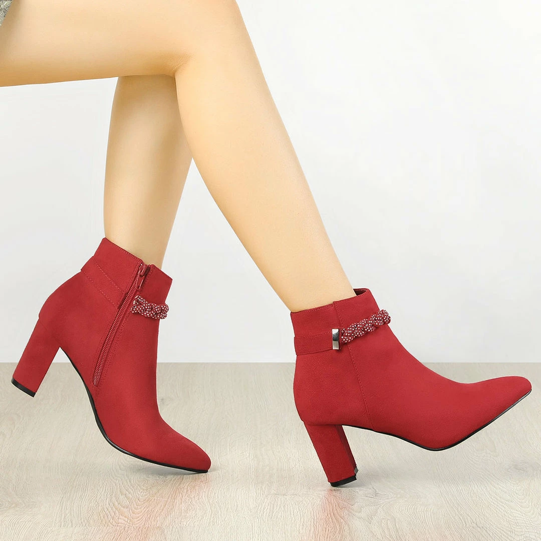 Allegra K Shoes Women's Pointed Toe Rhinestone Chunky Heel Ankle Boots 4 Allegra K Shoes Women's Pointed Toe Rhinestone Chunky Heel Ankle Boots