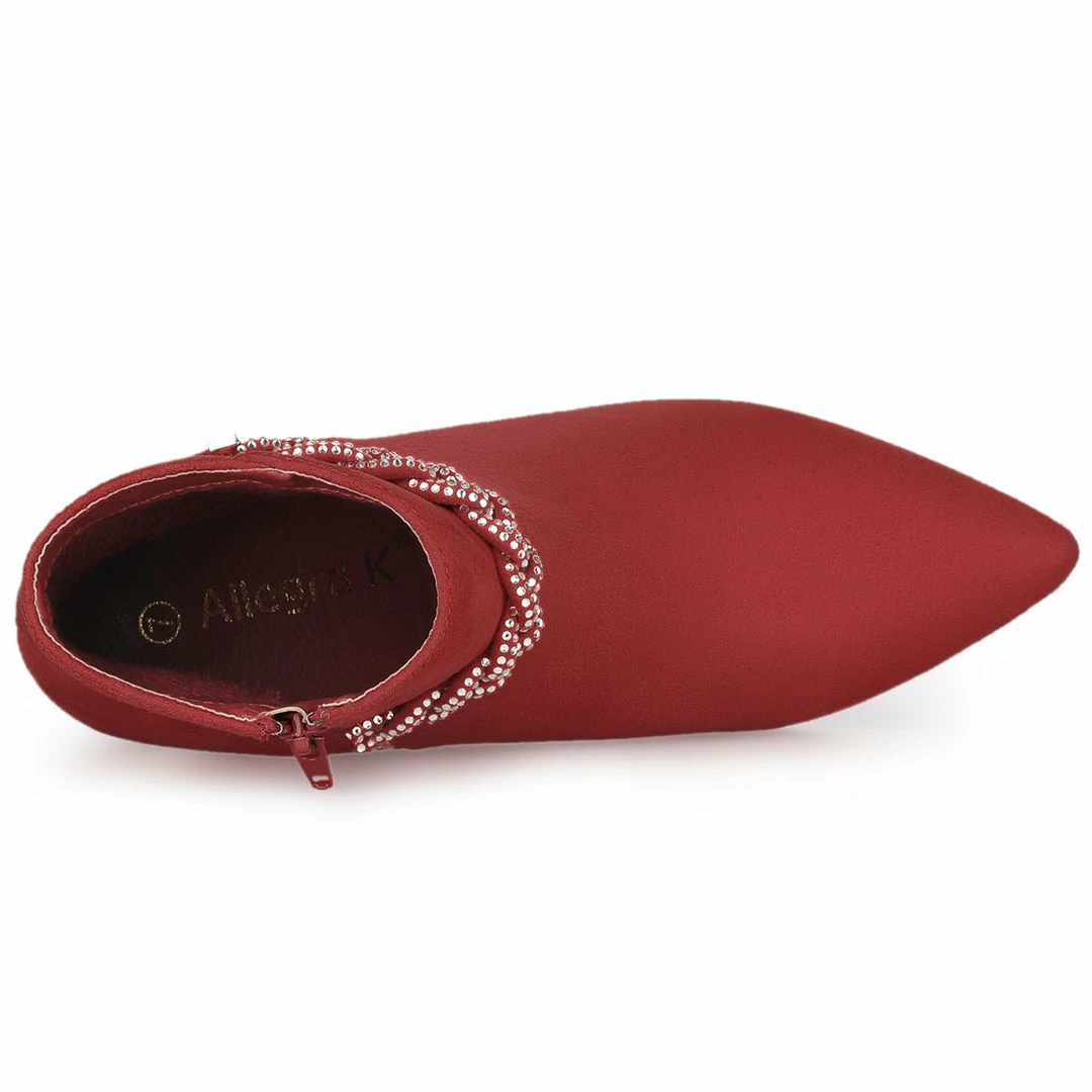 Allegra K Shoes Women's Pointed Toe Rhinestone Chunky Heel Ankle Boots 7 Allegra K Shoes Women's Pointed Toe Rhinestone Chunky Heel Ankle Boots