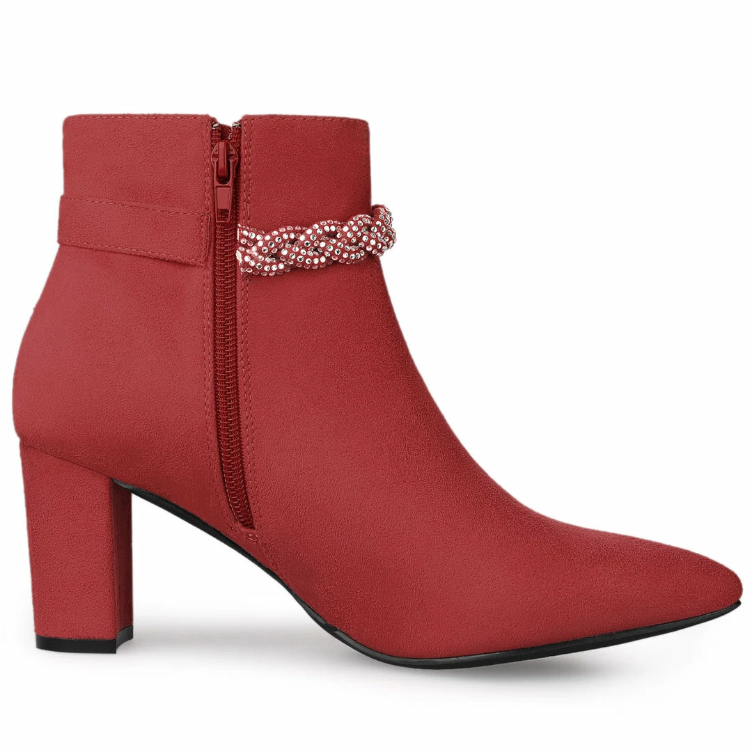 Allegra K Shoes Women's Pointed Toe Rhinestone Chunky Heel Ankle Boots 9 Allegra K Shoes Women's Pointed Toe Rhinestone Chunky Heel Ankle Boots