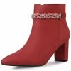 Allegra K Shoes Women's Pointed Toe Rhinestone Chunky Heel Ankle Boots