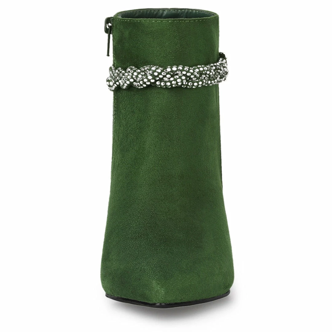 Allegra K Shoes Women's Pointed Toe Rhinestone Chunky Heel Ankle Boots 12 Allegra K Shoes Women's Pointed Toe Rhinestone Chunky Heel Ankle Boots