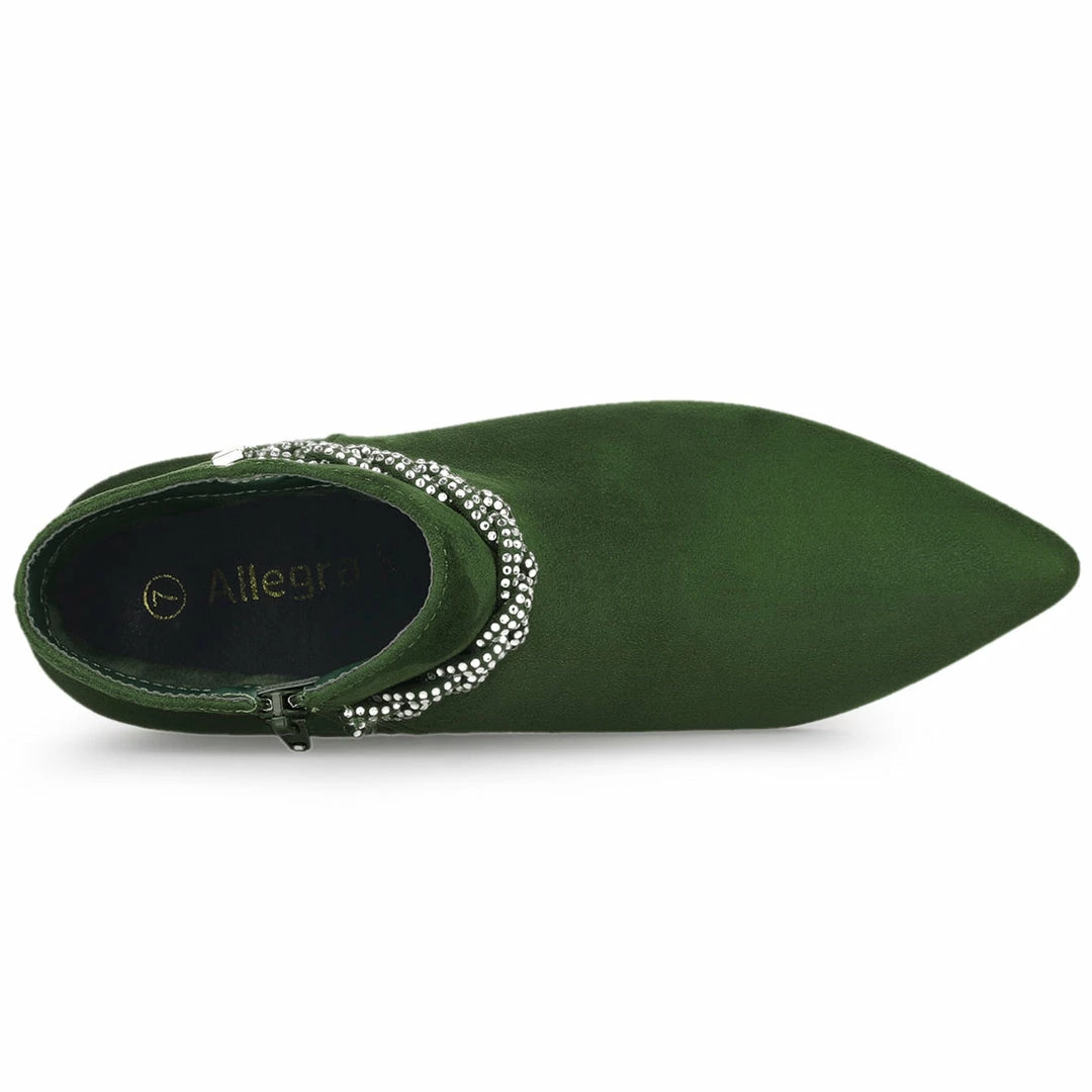 Allegra K Shoes Women's Pointed Toe Rhinestone Chunky Heel Ankle Boots 14 Allegra K Shoes Women's Pointed Toe Rhinestone Chunky Heel Ankle Boots