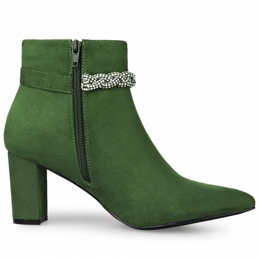 Allegra K Shoes Women's Pointed Toe Rhinestone Chunky Heel Ankle Boots 16 Allegra K Shoes Women's Pointed Toe Rhinestone Chunky Heel Ankle Boots