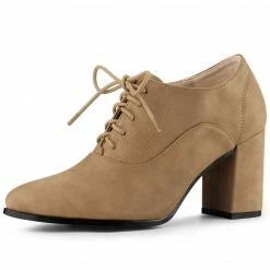 Allegra K Shoes Women's Pointed Toe Lace Up Chunky Heel Ankle Boots
