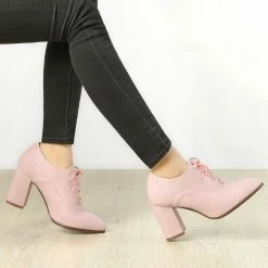 Allegra K Shoes Women's Pointed Toe Lace Up Chunky Heel Ankle Boots