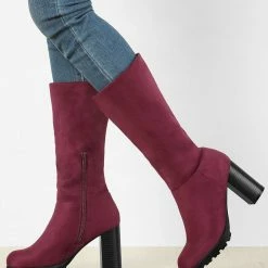 Allegra K Women's Mid Calf Block Heel Boots Shoes 25 Allegra K Women's Mid Calf Block Heel Boots Shoes