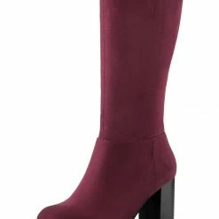 Allegra K Women's Mid Calf Block Heel Boots Shoes