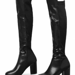 Allegra K Women's Round Toe Knee High Chunky Heel Boots Shoes
