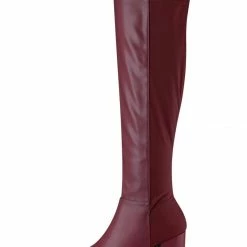 Allegra K Women's Round Toe Knee High Chunky Heel Boots Shoes
