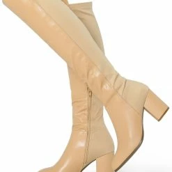 Allegra K Women's Round Toe Knee High Chunky Heel Boots Shoes