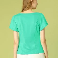 Allegra K Women's Work Office Square Neck Flutter Sleeve Solid Blouse Top