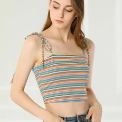 Allegra K Rainbow Striped Summer Cami Crop Top