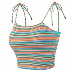 Allegra K Rainbow Striped Summer Cami Crop Top