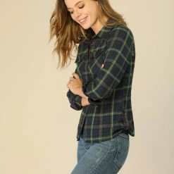 Allegra K Women's Casual Long Sleeve Cotton Button Down Plaid Shirt