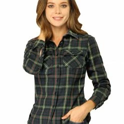 Allegra K Women's Casual Long Sleeve Cotton Button Down Plaid Shirt