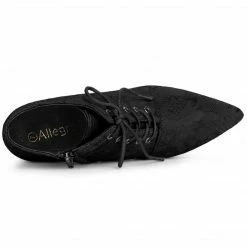 Allegra K Women's Pointed Toe Lace Up Stiletto Kitten Heel Lace Booties