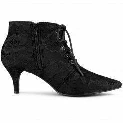 Allegra K Women's Pointed Toe Lace Up Stiletto Kitten Heel Lace Booties