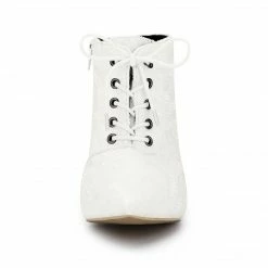 Allegra K Women's Pointed Toe Lace Up Stiletto Kitten Heel Lace Booties