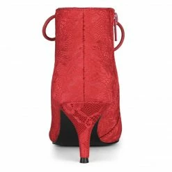 Allegra K Women's Pointed Toe Lace Up Stiletto Kitten Heel Lace Booties