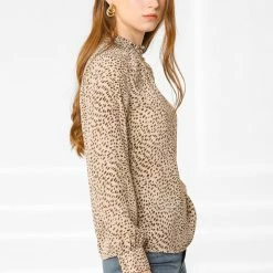 Allegra K Women's Ruffle Mock Neck Print Blouse Button Keyhole Long Sleeves Tops