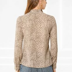 Allegra K Women's Ruffle Mock Neck Print Blouse Button Keyhole Long Sleeves Tops