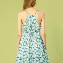 Allegra K Women's Spaghetti Straps V-Neck Sundress Sleeveless Floral Summer Dress