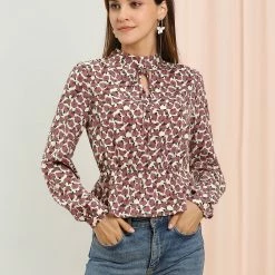 Allegra K Women's Vintage Blouse Keyhole Puff Sleeve Floral Peplum Top 13 Allegra K Women's Vintage Blouse Keyhole Puff Sleeve Floral Peplum Top