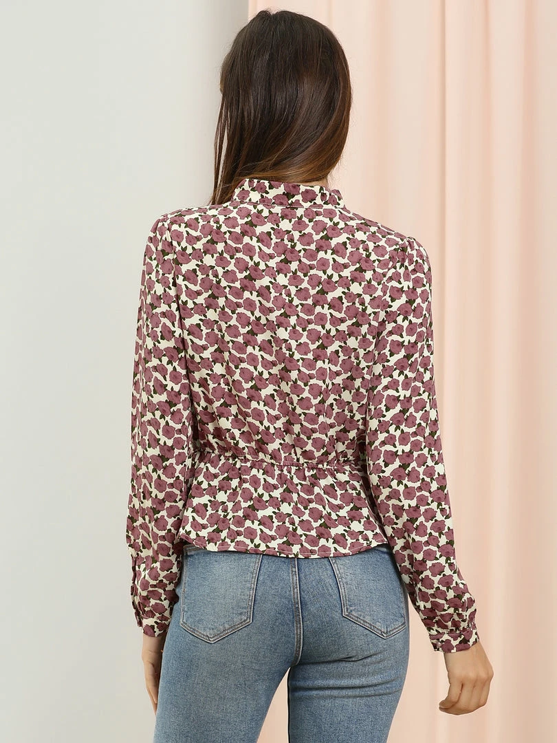 Allegra K Women's Vintage Blouse Keyhole Puff Sleeve Floral Peplum Top 8 Allegra K Women's Vintage Blouse Keyhole Puff Sleeve Floral Peplum Top